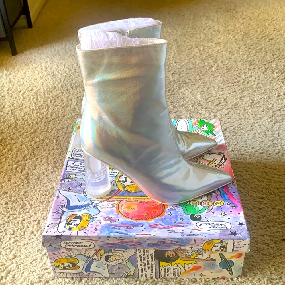 Jeffrey Campbell iridescent heeled boots